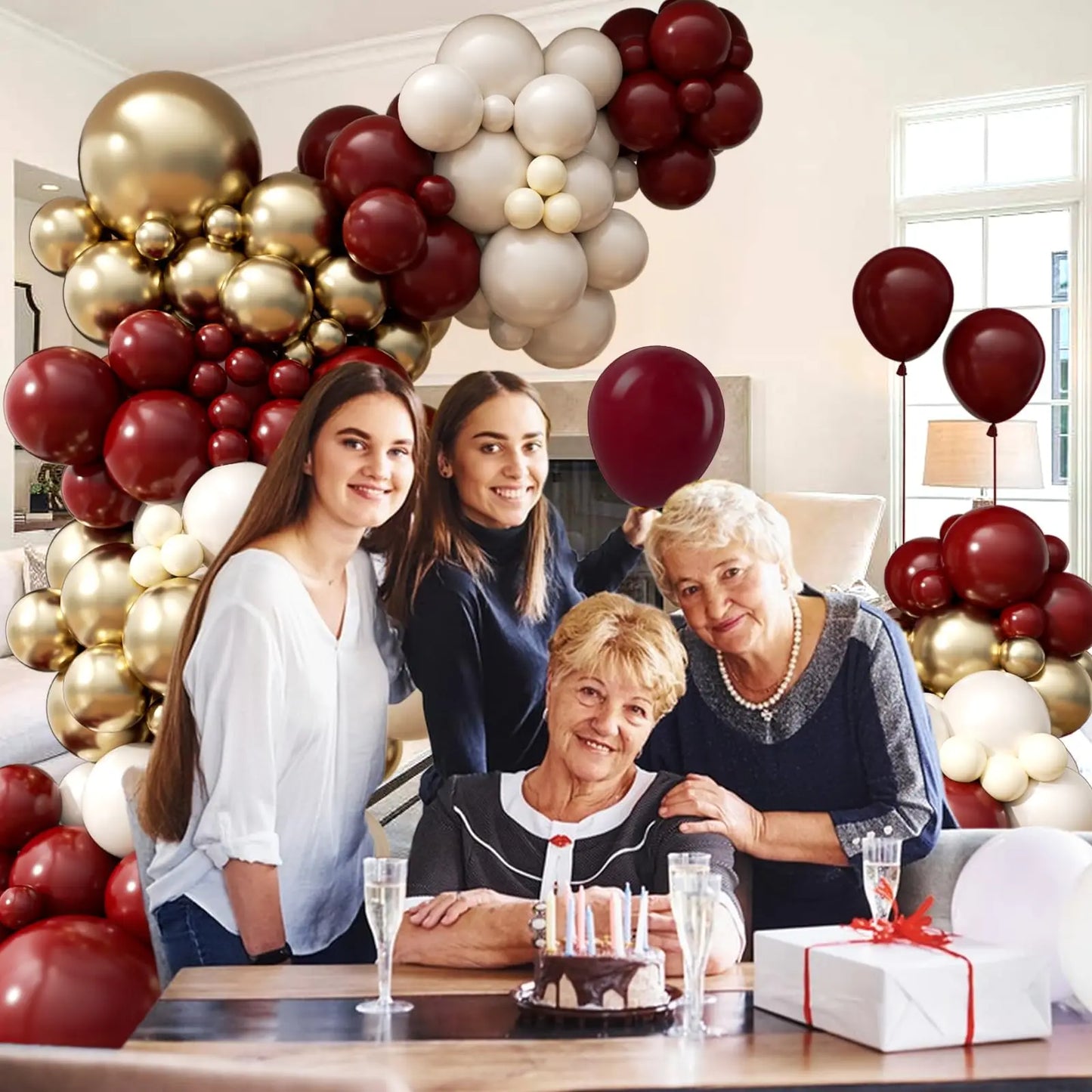 Burgundy Balloon Garland Arch Kit with Sand White Metallic Gold
