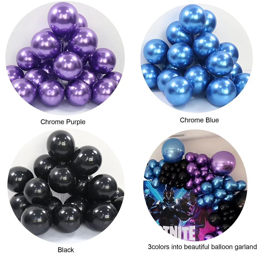 117Pcs Metallic Chrome Black Purple Blue Balloons Garland Arch Kit for
