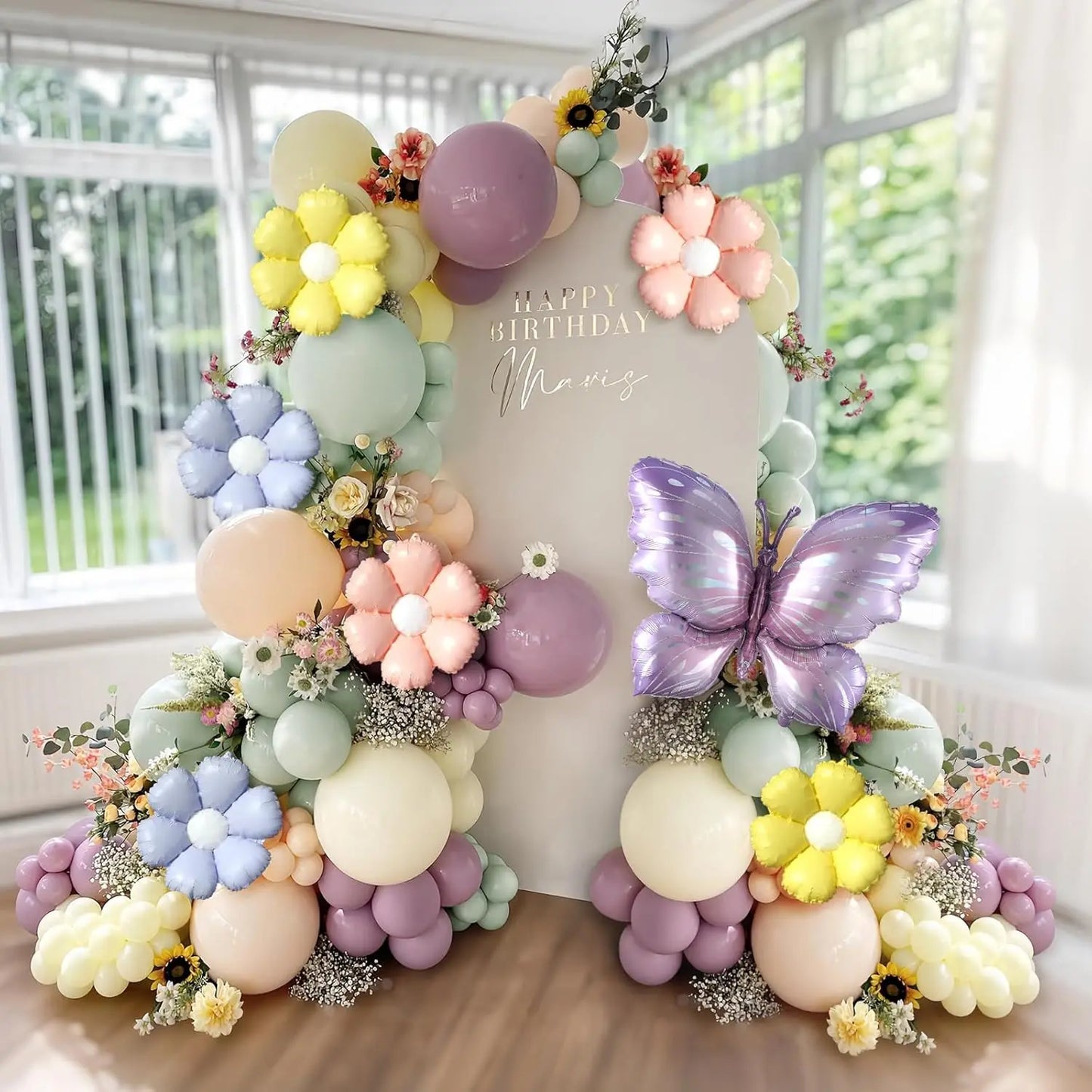 137pcs Pastel Butterfly Balloon Arch Kit - Lavender Floral Garland