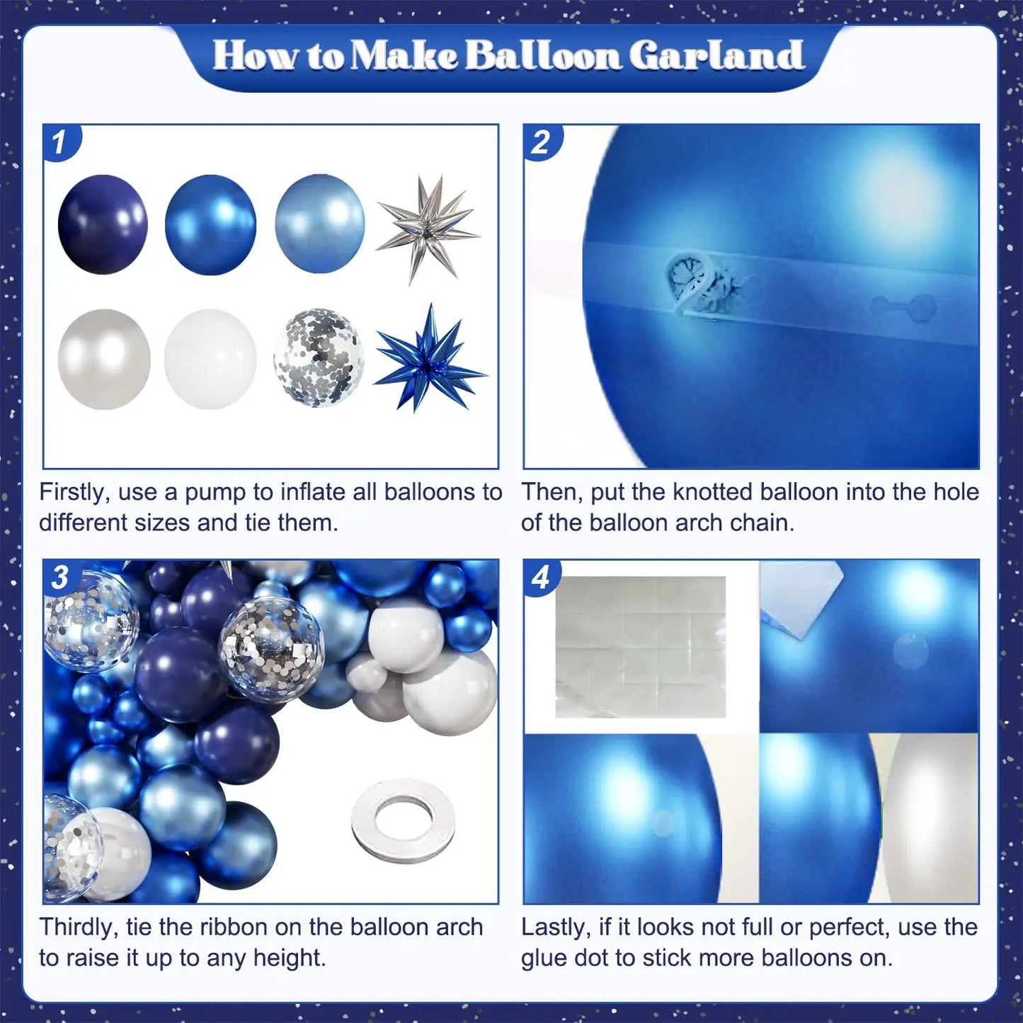 Blue White Silver Balloon Garland Arch Kit 137Pcs Navy Light Metallic