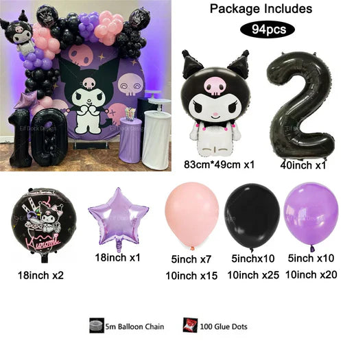 94PCS Kuromi Themed Balloons Garland Arch Kit for Girl Birthday Party
