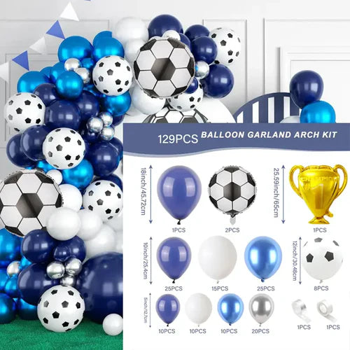 129pcs Football Theme Night Blue White Latex Balloons Garland Arch Kit