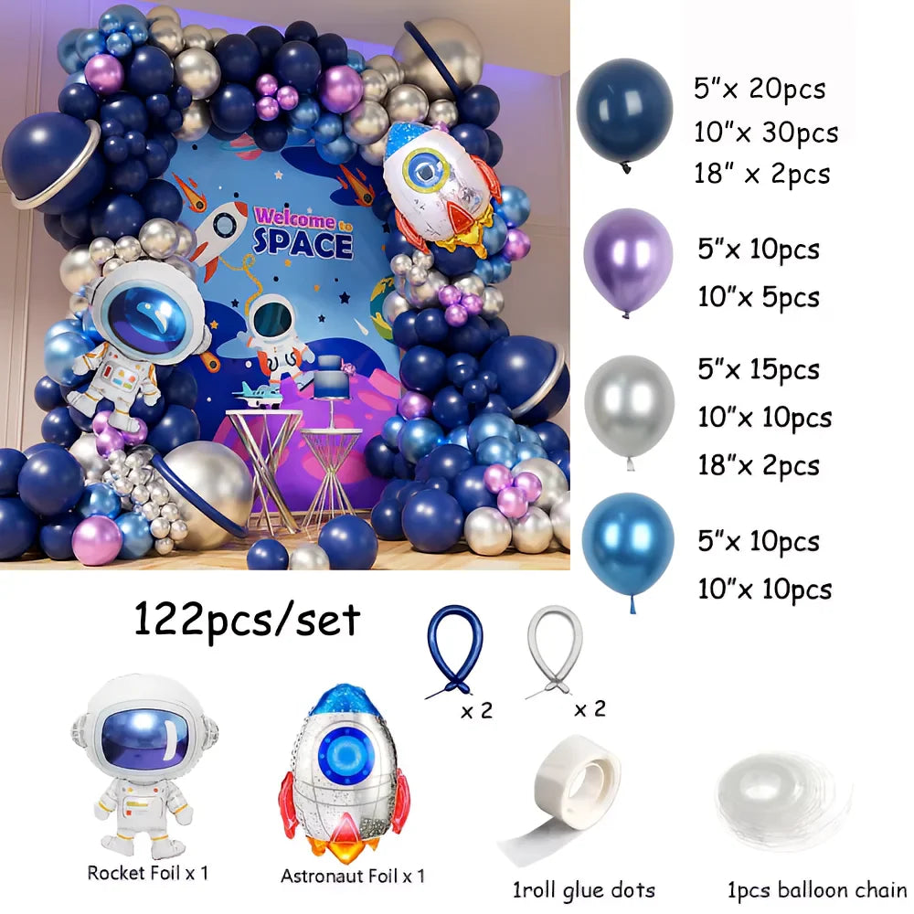 122Pcs Astronaut Space Balloon Garland Kit with Astronaut Rocket Foil