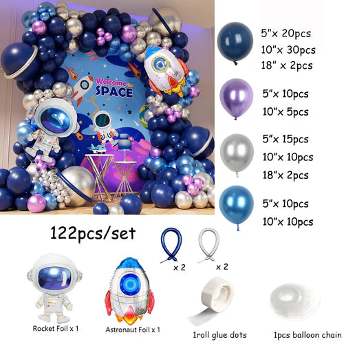 122Pcs Astronaut Space Balloon Garland Kit with Astronaut Rocket Foil