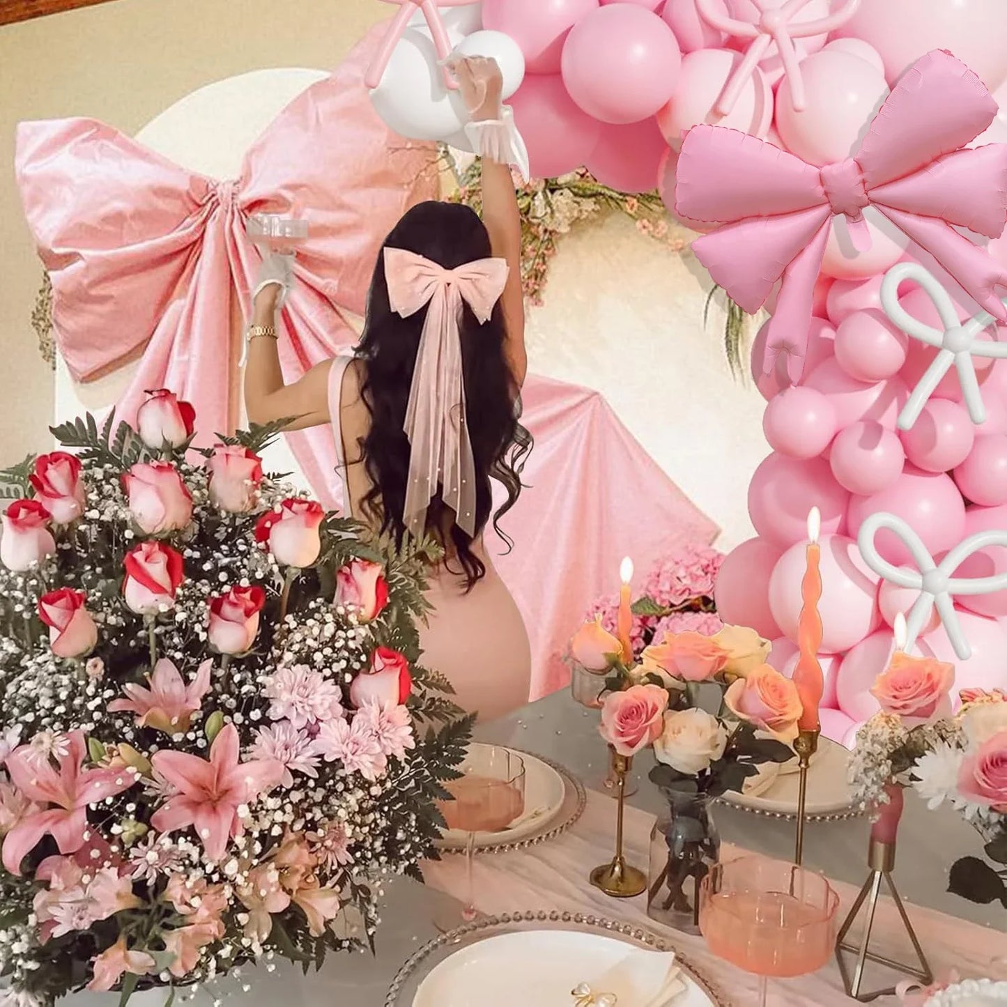 PCS Pink & White Bow Balloon Garland Arch Kit | Coquette Birthday