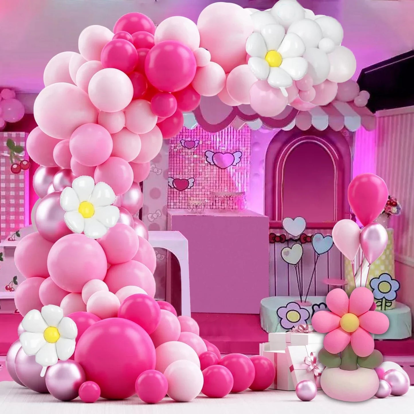 106 Pieces of Pink Love-Themed Balloon Decorations, Pink and White