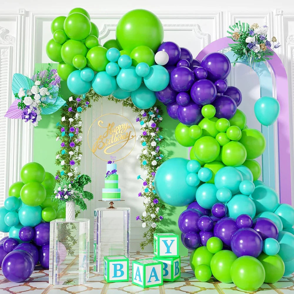106Pcs Green Purple Balloons Arch Garland Kit Blue Latex Ballon Boys