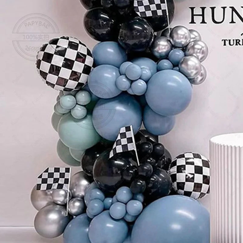 109Pcs Race Car Theme Balloon Garland Arch Kit Blue Black Latex