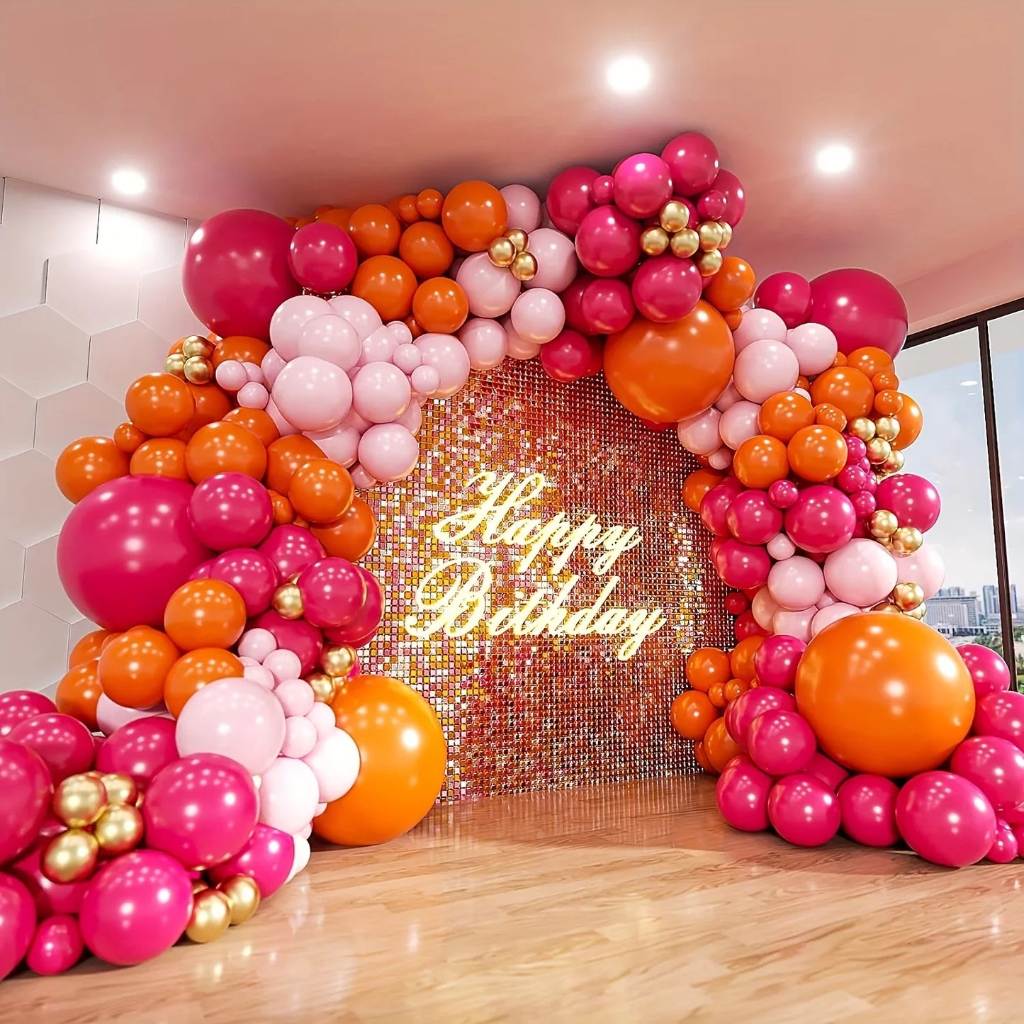 137pcs Pink,Orange & Gold Garland Kit for Birthdays, Anniversaries,
