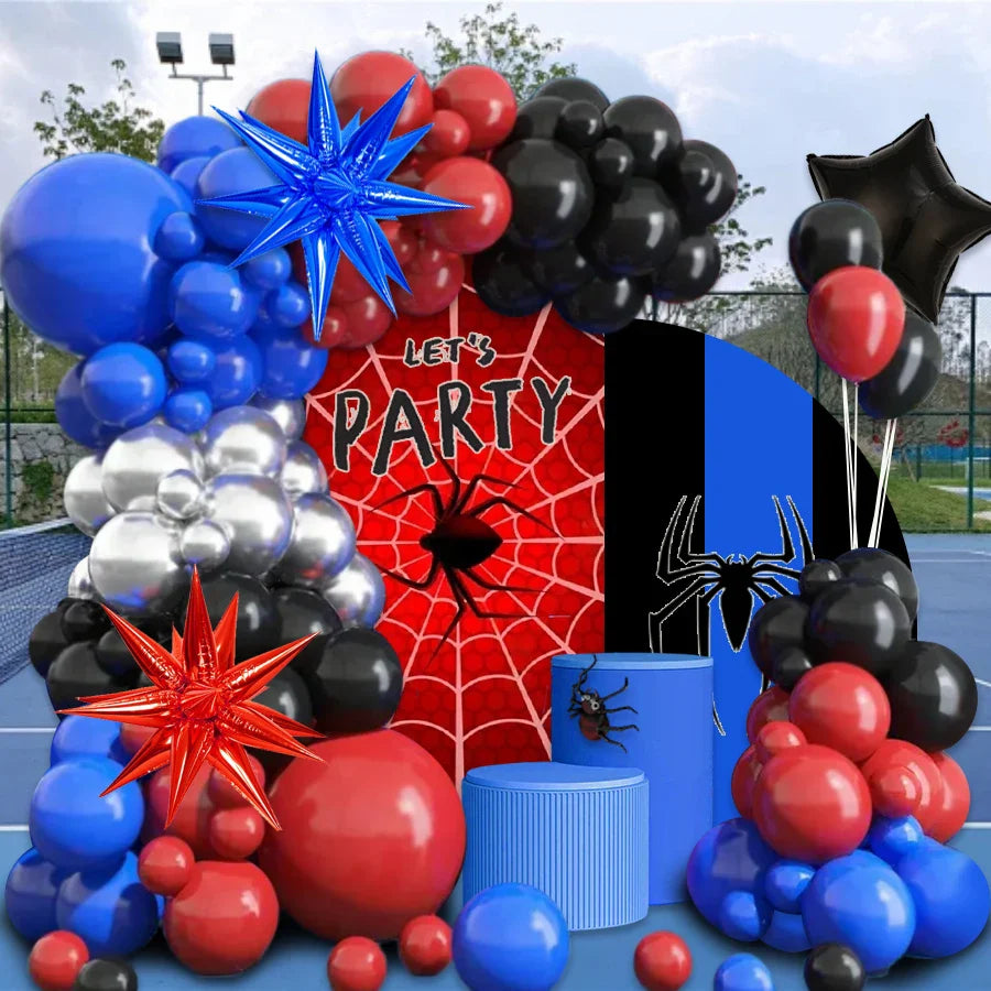 108 Pieces Black-Red-Blue-Silver Balloon Arch Garland Set, Red and