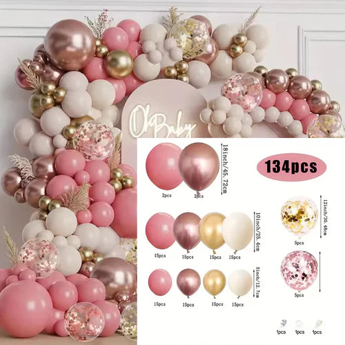 134pcs Vintage Pink Rose White Sand Latex Balloons Garland Arch Kit