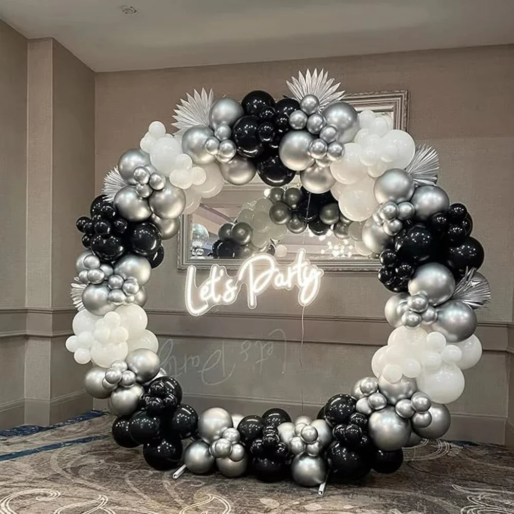 Black White Balloons Garland Metal Silver Balloon Arch Kit 18th