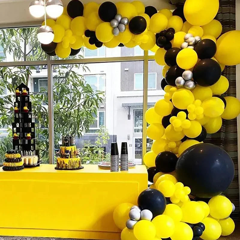 73pcs Black Yellow Silver Balloon Garland Arch Kit Wedding Birthday