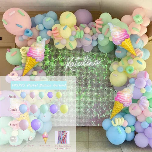 Colorful Pastel Balloon Arch Garland Kit Ice Cream Donut Helium Foil