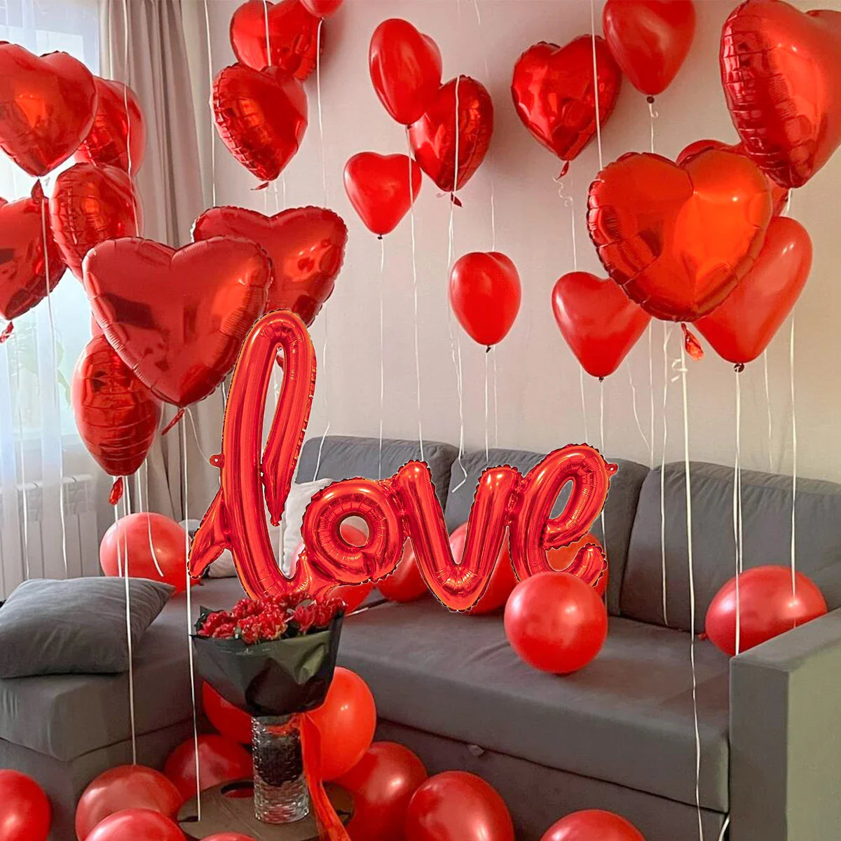 407pcs red "love" letter balloon set, 18-inch heart-shaped balloon