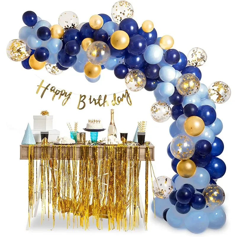 Blue Metallic Balloon Garland Set Gold Balloon Arch Birthday Party