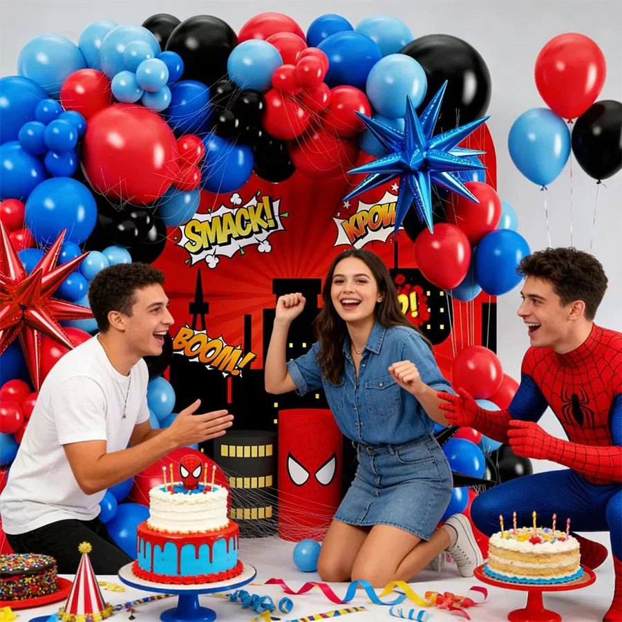 Black Red Blue Latex Balloons Garland Spider Theme Balloon Arch Kit