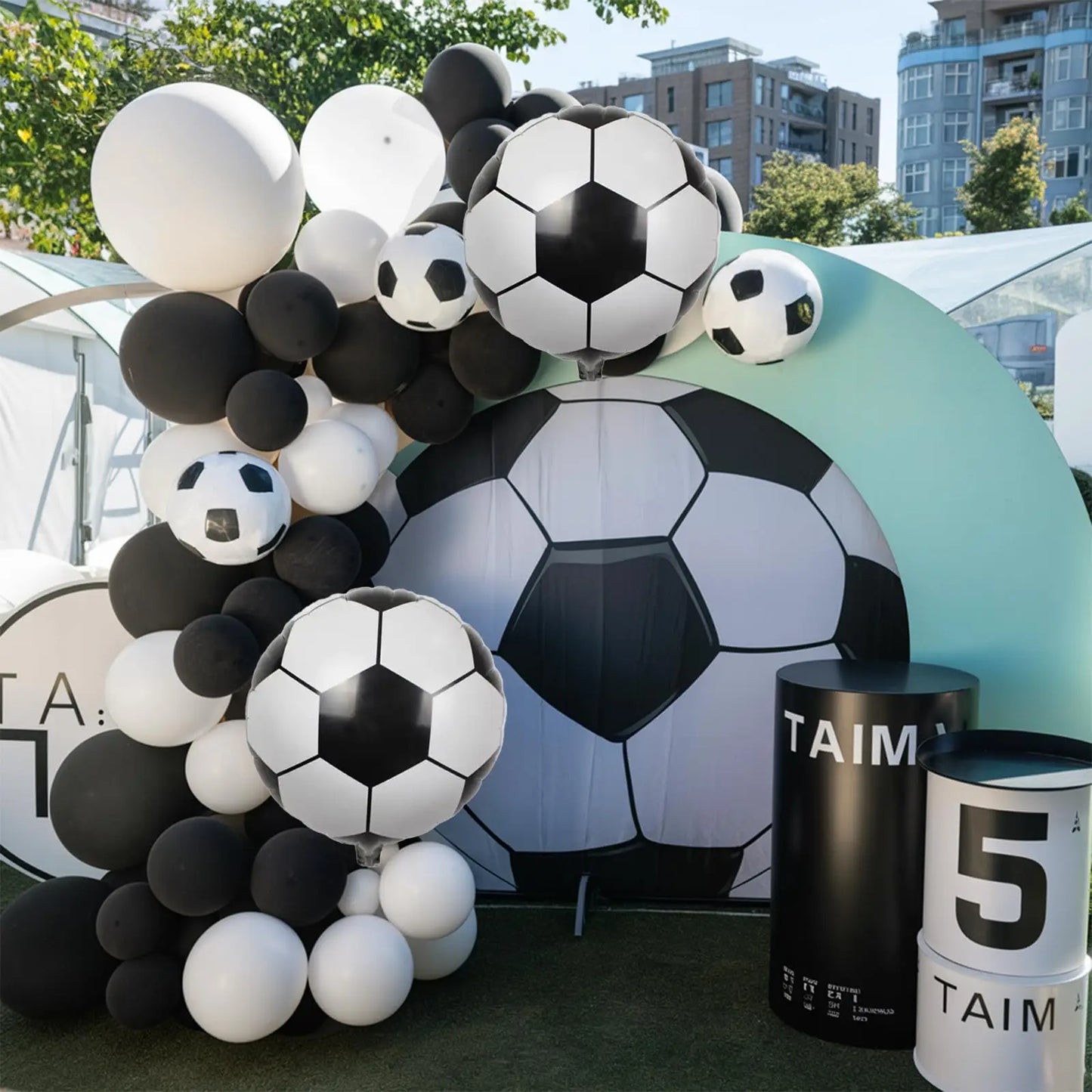 Football Theme Party Balloons Garland Arch Kit Black White 4D Soccer