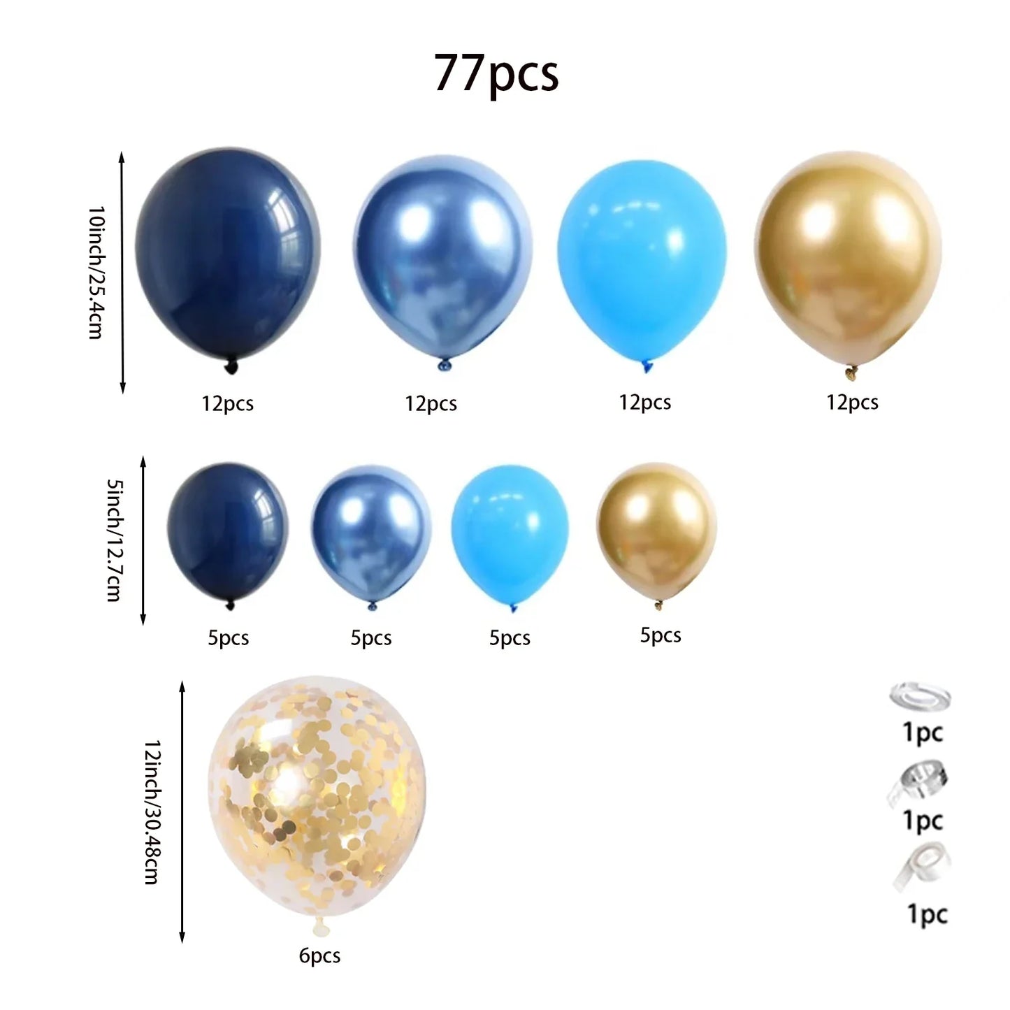 Blue Metallic Balloon Garland Set Gold Balloon Arch Birthday Party