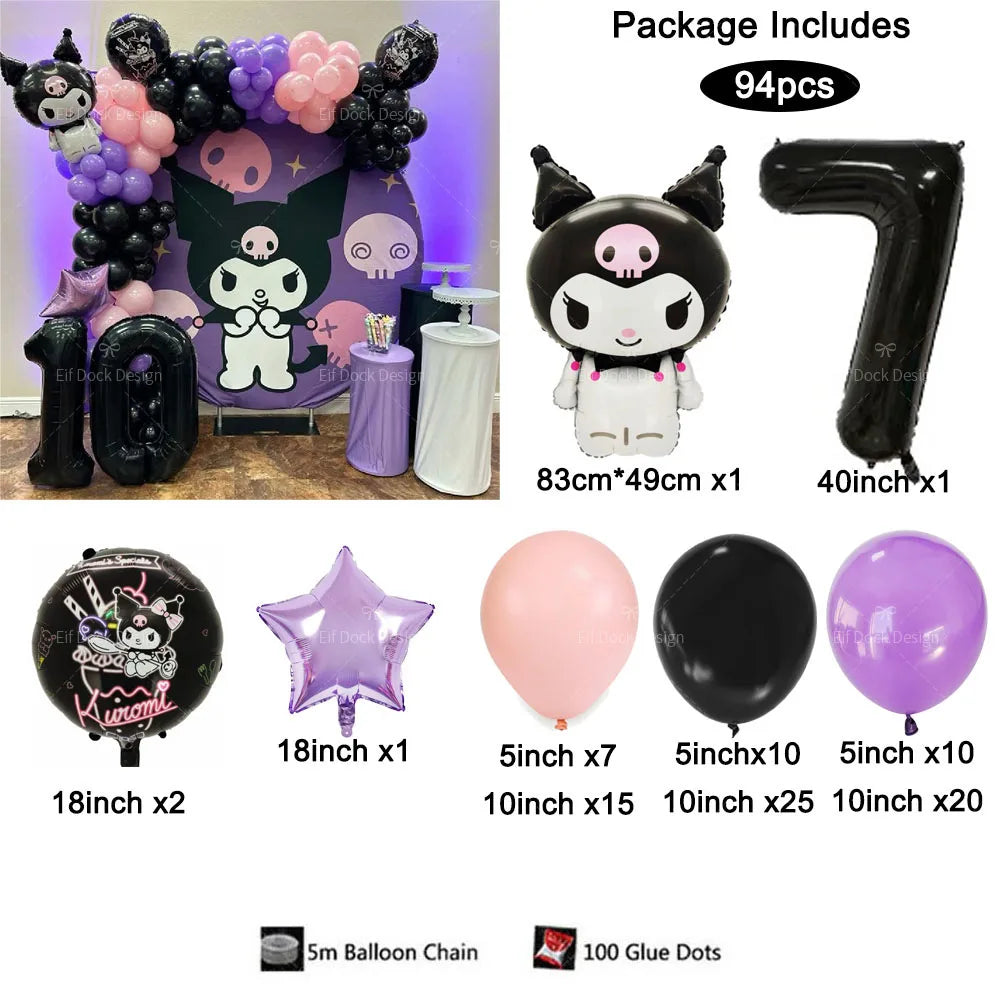 94PCS Kuromi Themed Balloons Garland Arch Kit for Girl Birthday Party