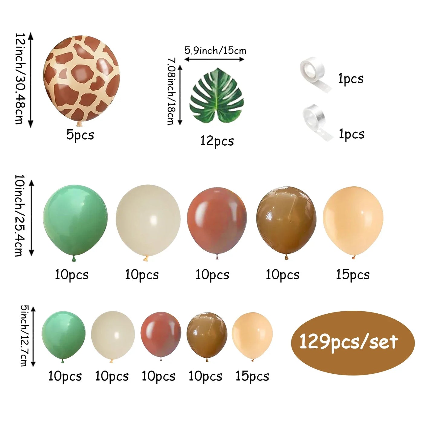 129-Piece Sage Green and Brown Wildlife-Themed Balloon Garland Set,
