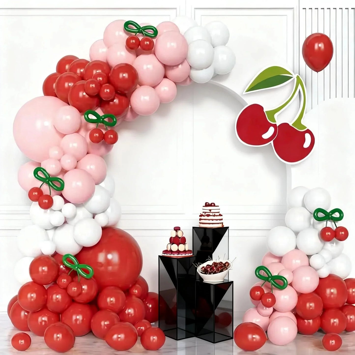 151-Piece Cherry Balloon Garland Arch Kit, White/Red Balloon