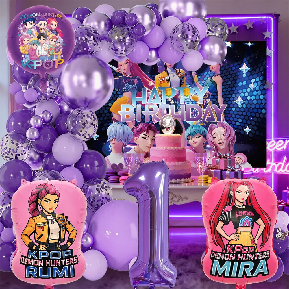 K-Pop Birthday Party Decorations, Purple Pink Balloon Garland Kit with