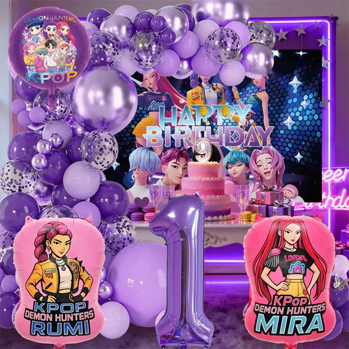 K-Pop Birthday Party Decorations, Purple Pink Balloon Garland Kit with