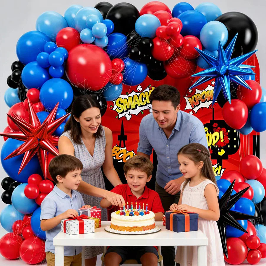 Black Red Blue Latex Balloons Garland Spider Theme Balloon Arch Kit