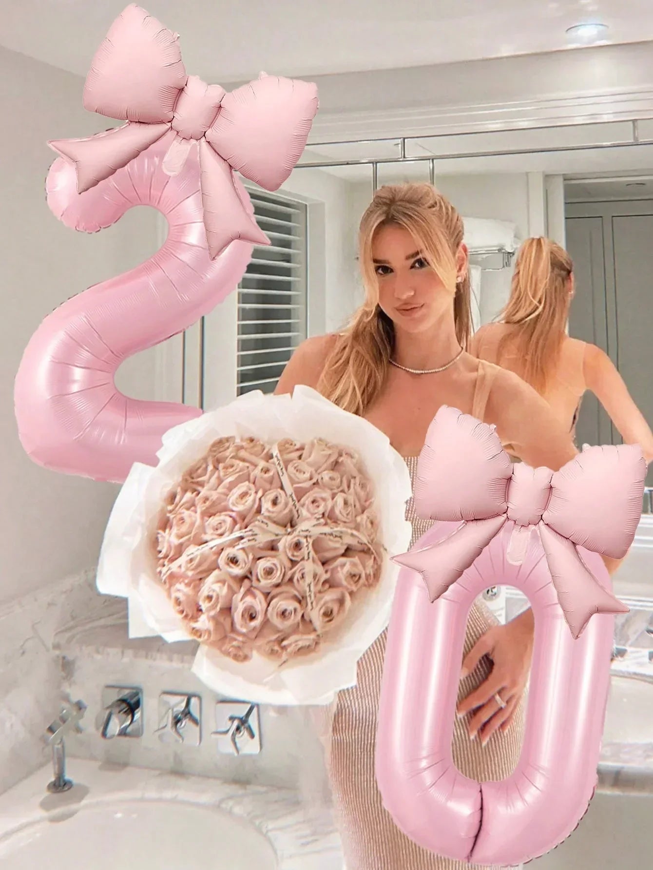40inch Pink Digital Bowknot Bow Aluminum Foil Balloons for Girls
