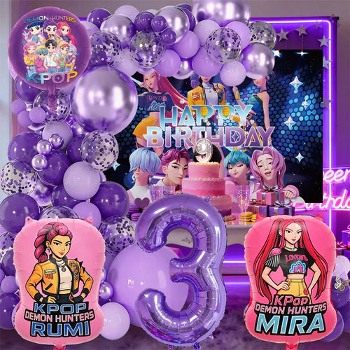 K-Pop Birthday Party Decorations, Purple Pink Balloon Garland Kit with