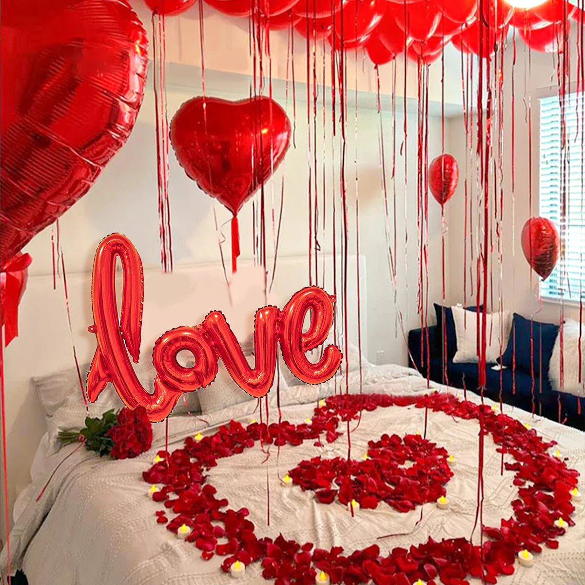 407pcs red "love" letter balloon set, 18-inch heart-shaped balloon