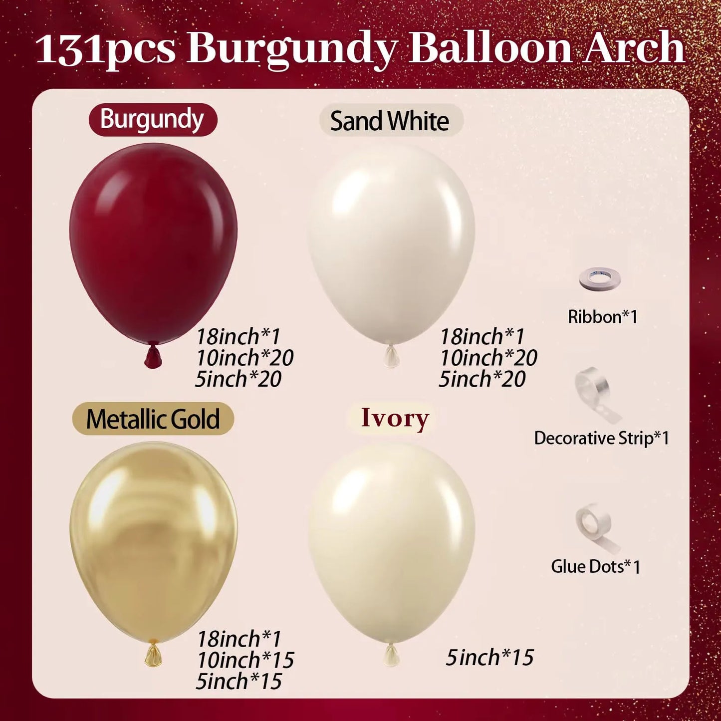 Burgundy Balloon Garland Arch Kit with Sand White Metallic Gold