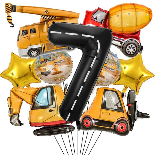 9pcs Engineering Theme Foil Balloon Set With 40Inch Number Birthday