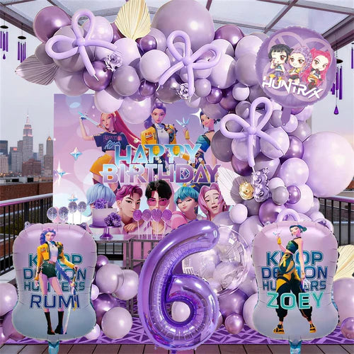 K-Pop Birthday Party Decorations Purple Balloon Garland Kit with Foil