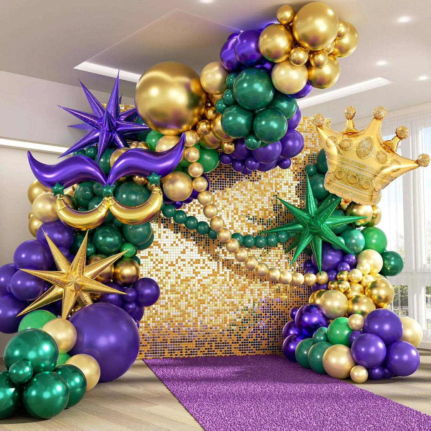 130pcs Mardi Gras Balloon Garland Arch Kit Green Purple Gold for Fat