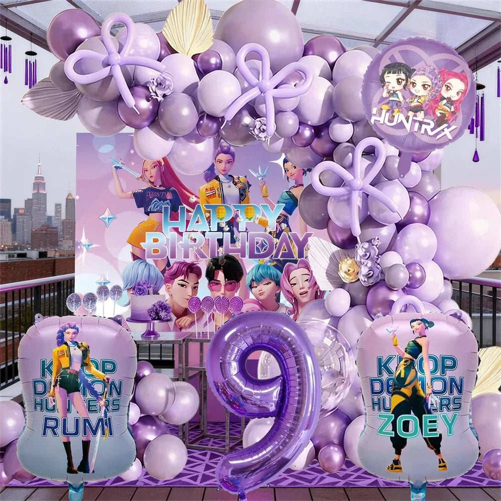 K-Pop Birthday Party Decorations Purple Balloon Garland Kit with Foil