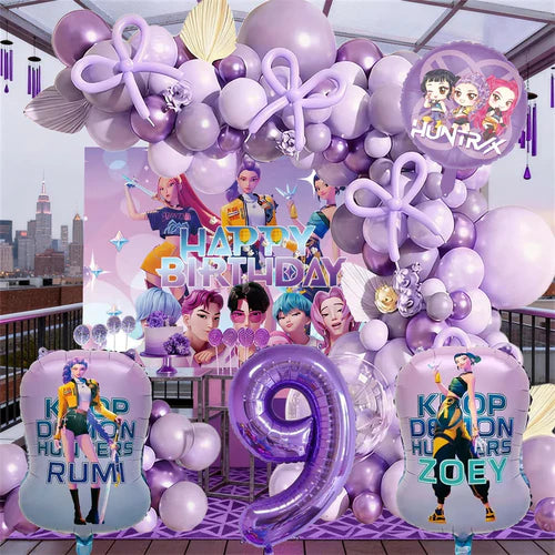 K-Pop Birthday Party Decorations Purple Balloon Garland Kit with Foil