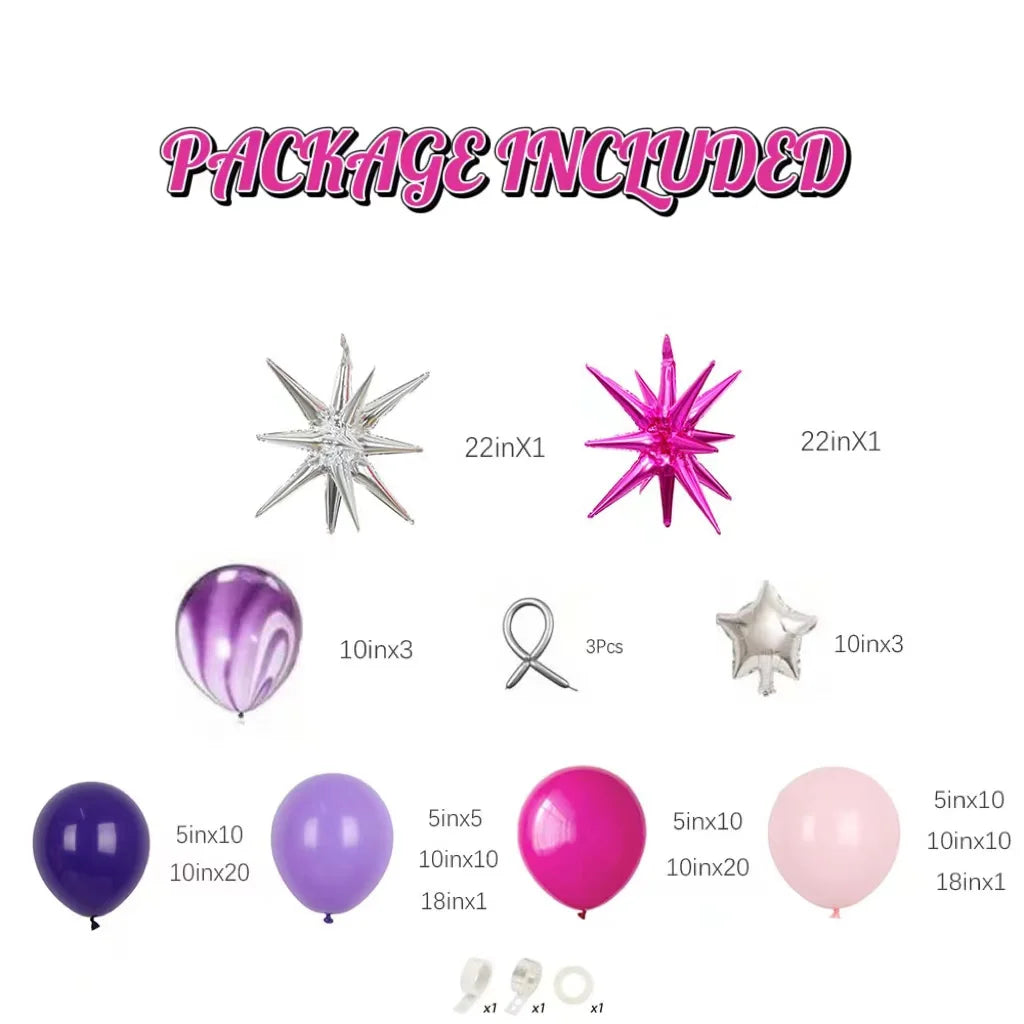 111Pcs Hot Pink Purple Latex Balloons Garland Arch Kit Indoor and