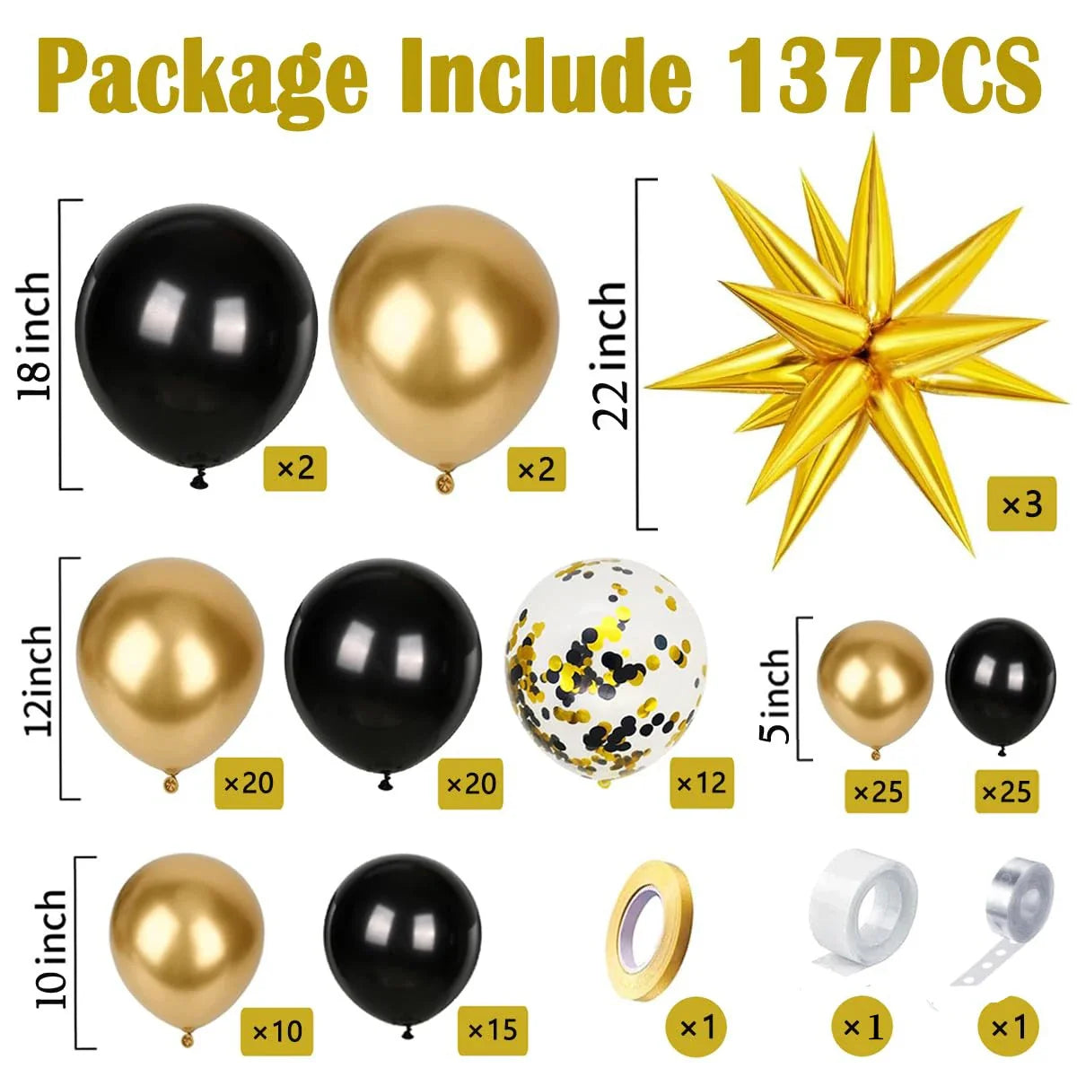 137pcs Black and Gold Balloons Garland Arch Kit, for Birthday Party