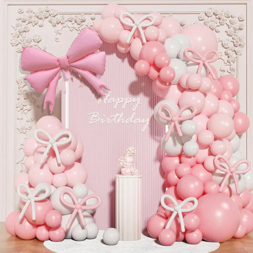 PCS Pink & White Bow Balloon Garland Arch Kit | Coquette Birthday