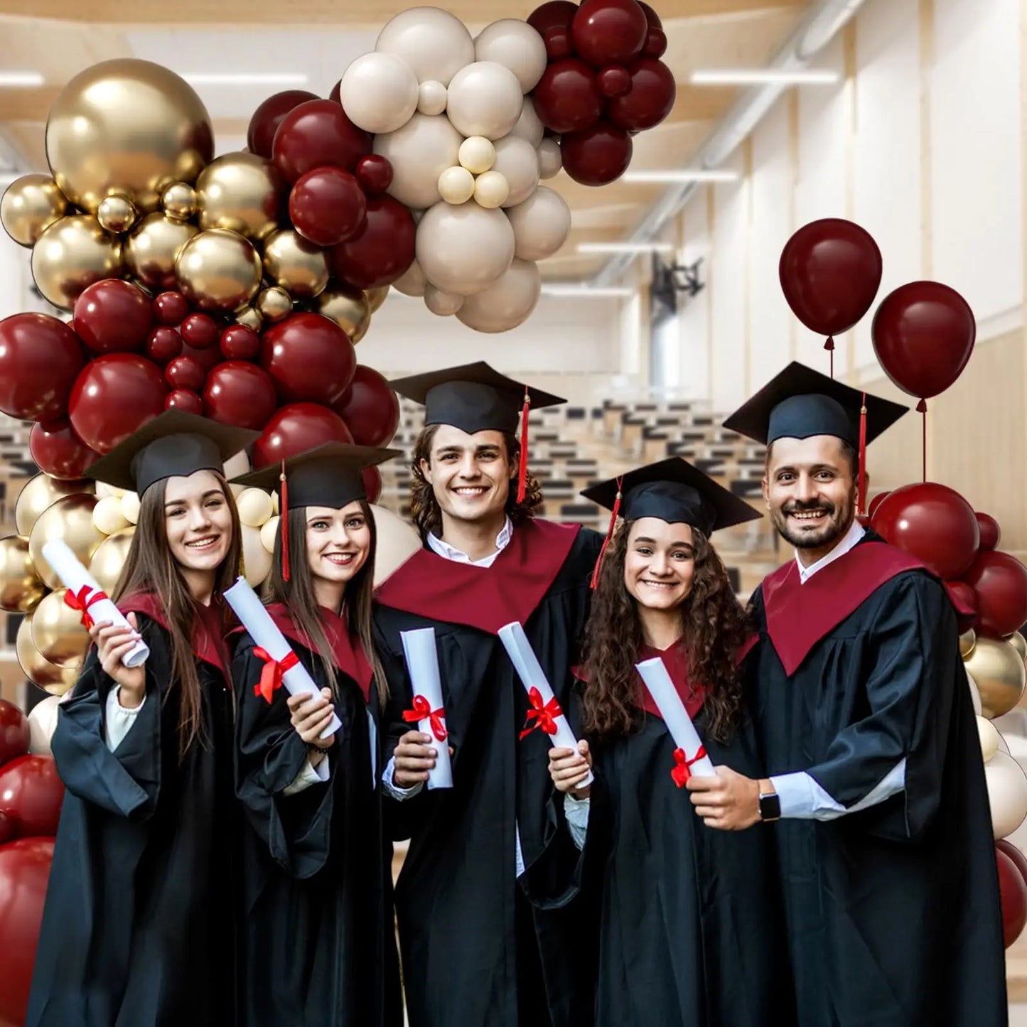 Burgundy Balloon Garland Arch Kit with Sand White Metallic Gold