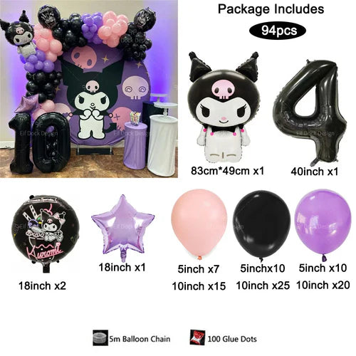 94PCS Kuromi Themed Balloons Garland Arch Kit for Girl Birthday Party