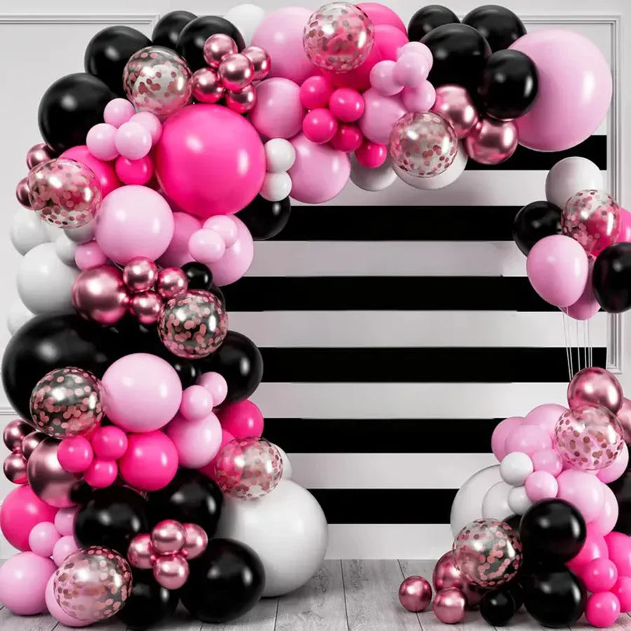 126pcs Black Rose Red White Pink Latex Balloon Garland Arch Kit for