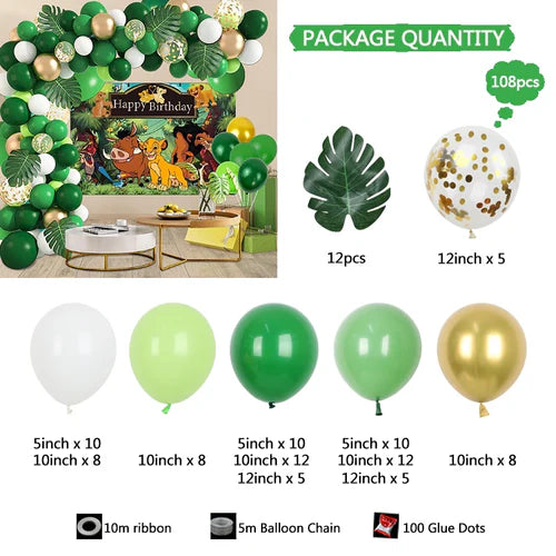108Pcs Lion King Balloons Arch Garland Kit Latex Balloons Supplies The