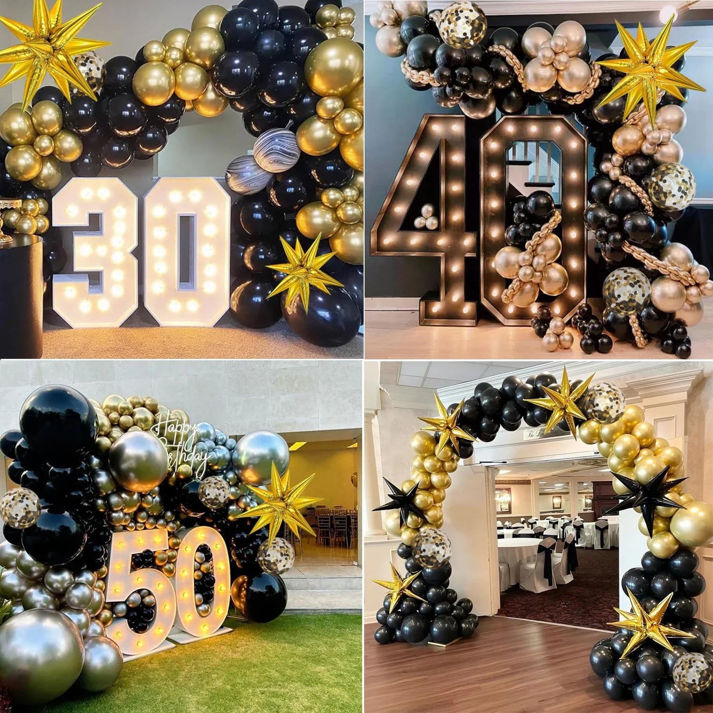 134pcs black and gold with gold confetti balloon garland arch set,
