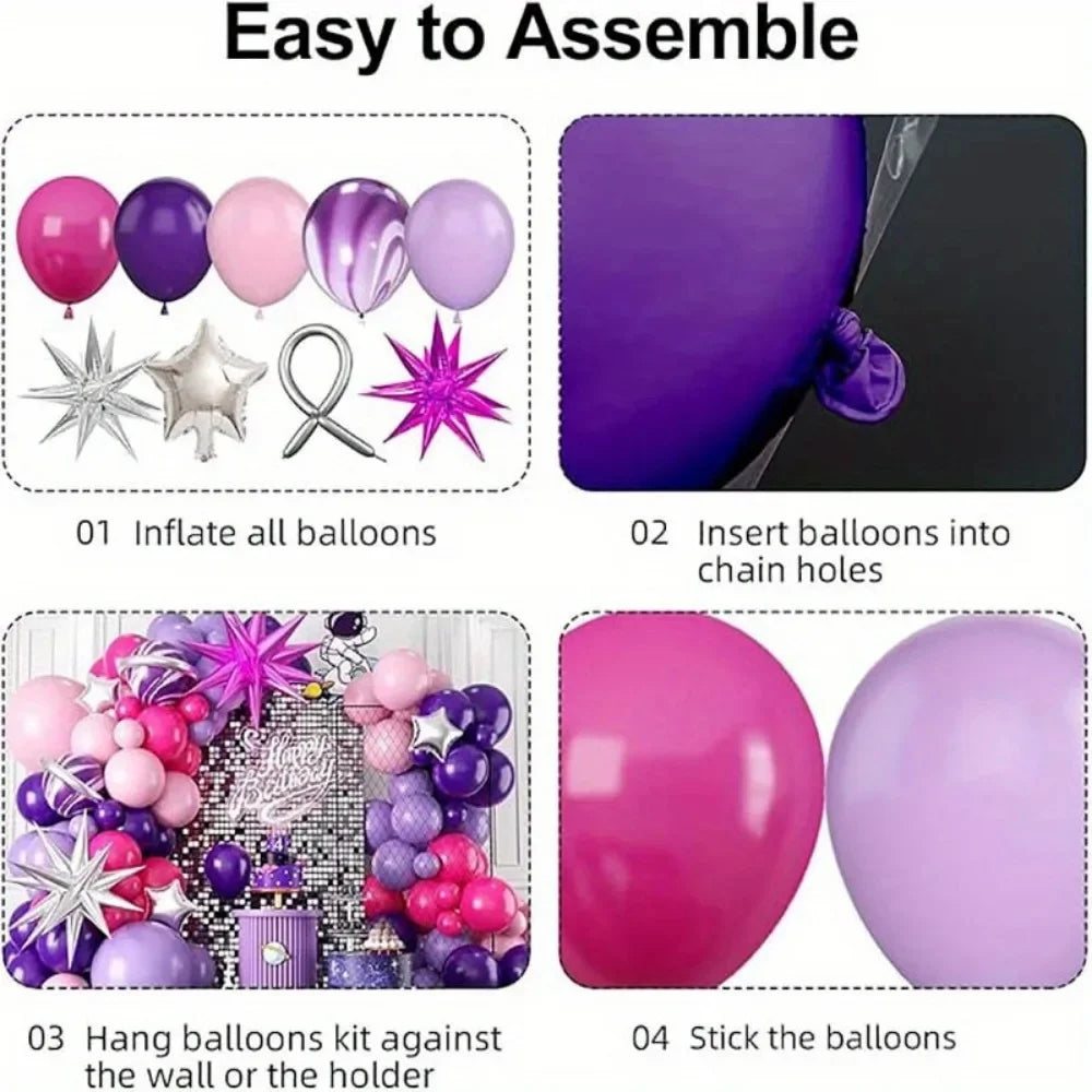 111Pcs Hot Pink Purple Latex Balloons Garland Arch Kit Indoor and