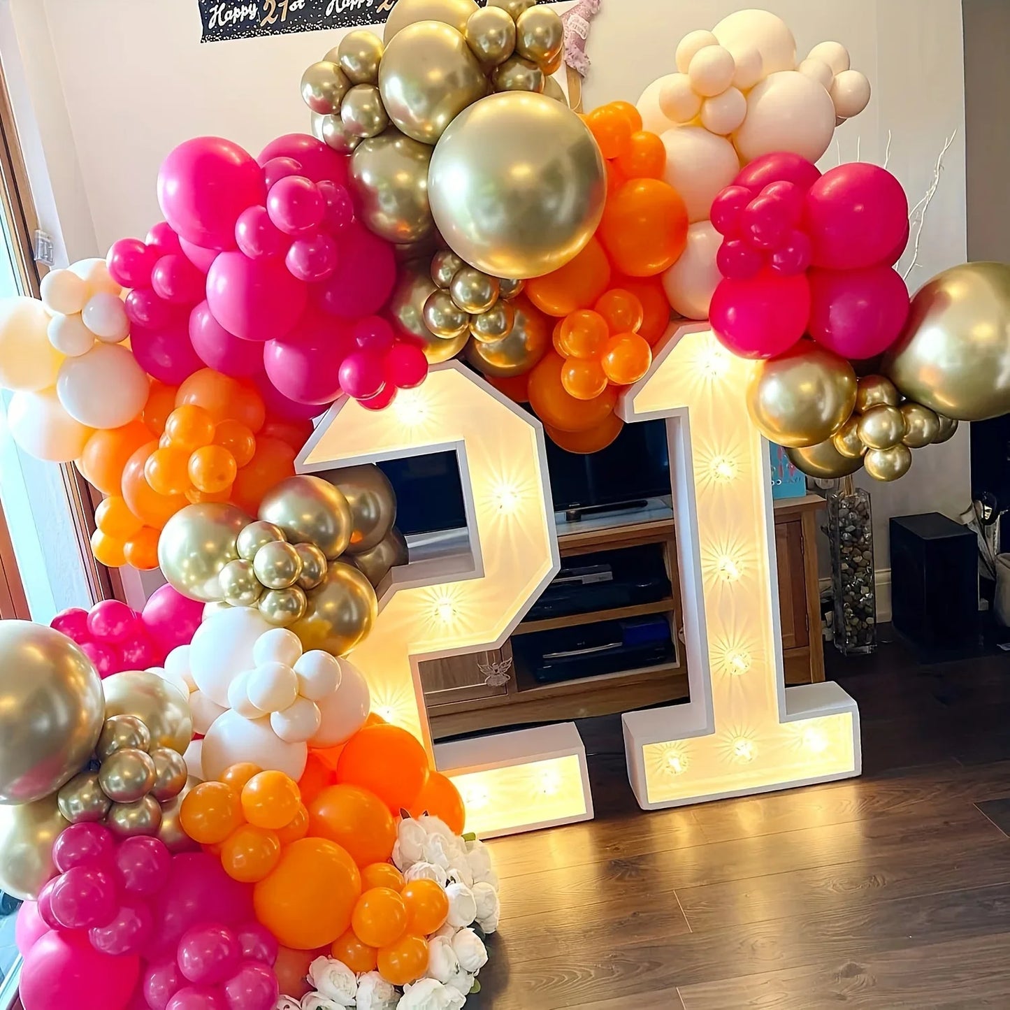 137pcs Pink,Orange & Gold Garland Kit for Birthdays, Anniversaries,