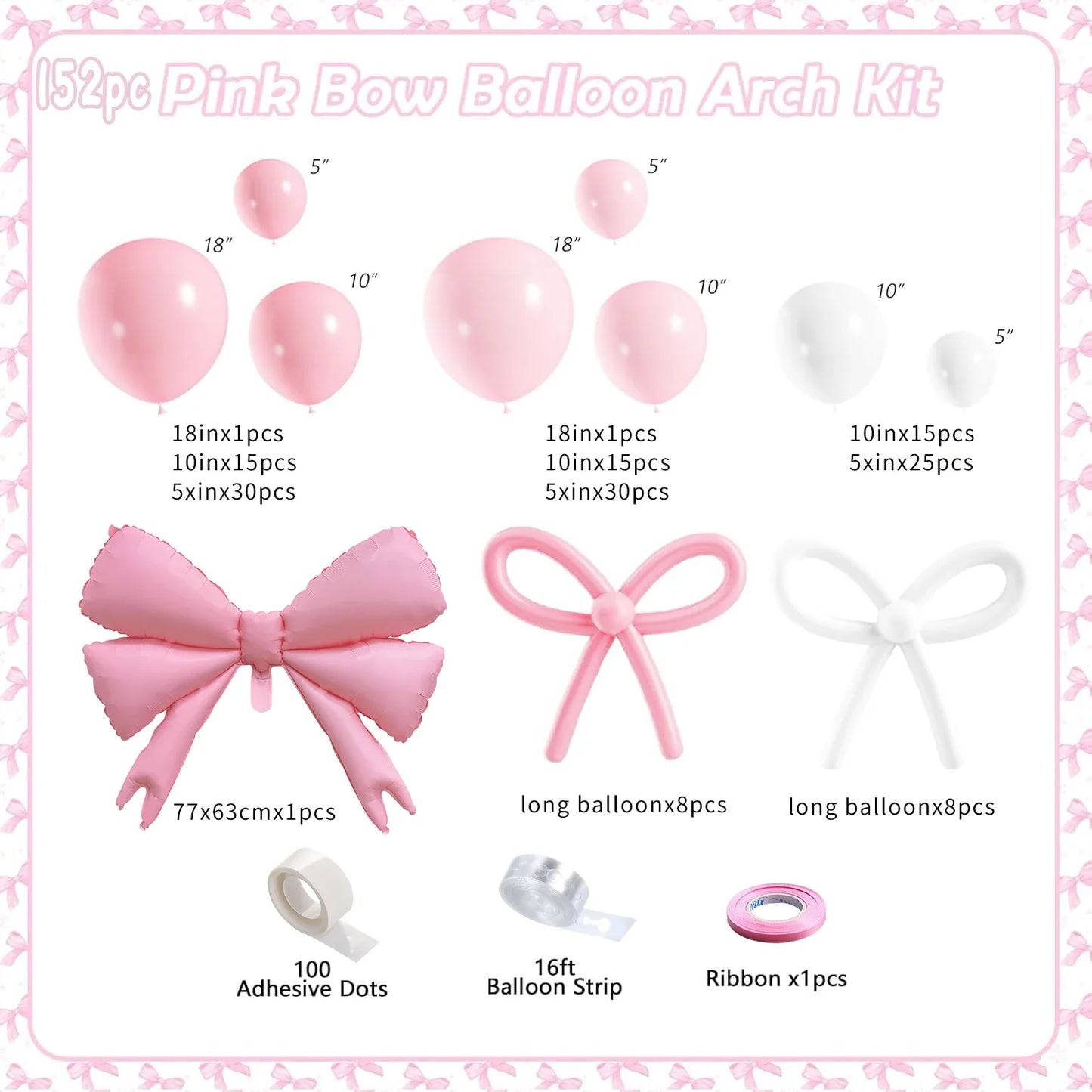 PCS Pink & White Bow Balloon Garland Arch Kit | Coquette Birthday
