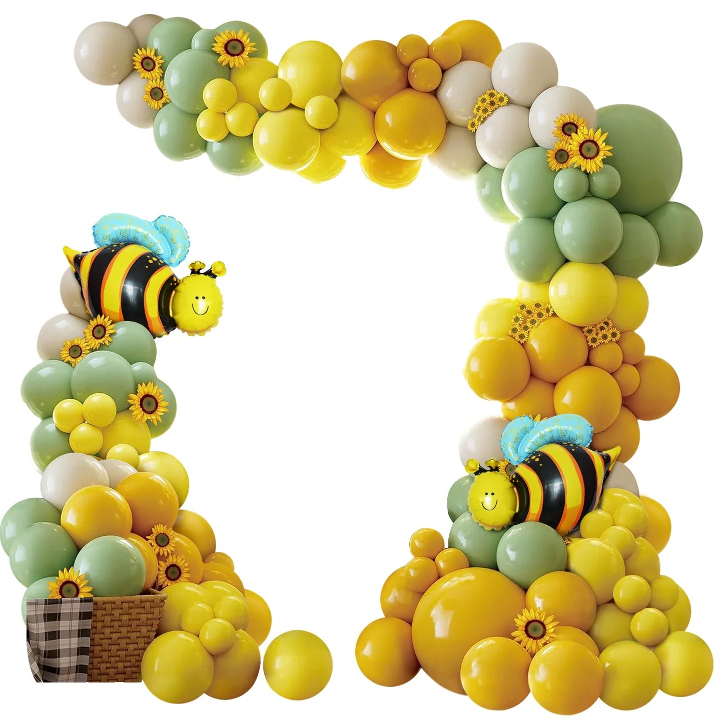 111-Piece Bee Sunflower Balloon Garland Arch Set, Mustard Yellow and